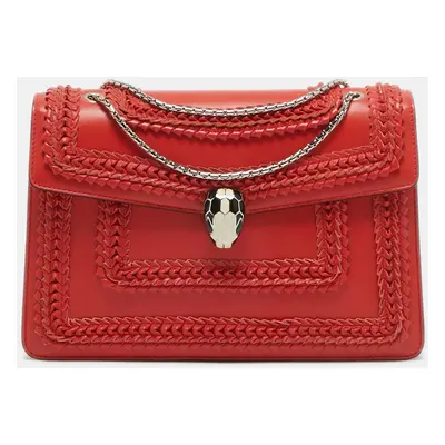 Bvlgari Red Leather Plisse Serpenti Forever Shoulder Bag