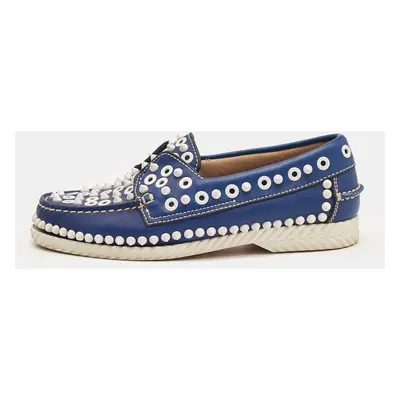 Christian Louboutin Blue Leather Yacht Spikes Loafers Size