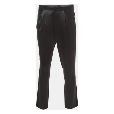 Balmain Black Silk Satin Tailored Tuxedo Pants