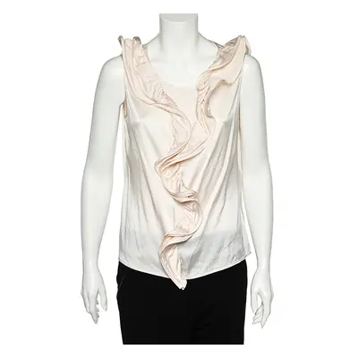 CH Carolina Herrera Pink Silk Satin Ruffled Sleeveless Top