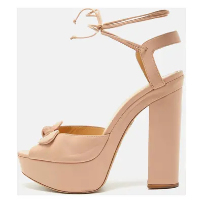 Charlotte Olympia Light Pink Leather Bow Ankle Tie Platform Sandals Size