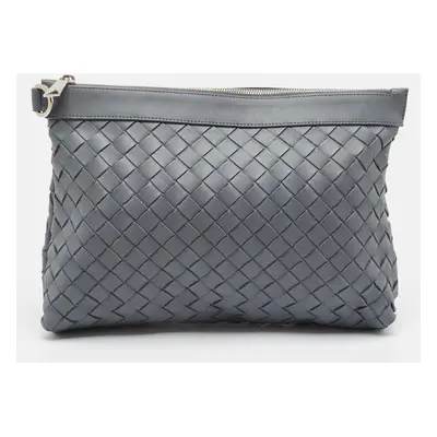 Bottega Veneta Grey Intrecciato Leather Oversized Zip Pouch