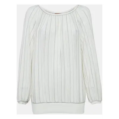 Missoni White Pinhole Lurex Knit Round Neck Top