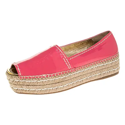 Prada Pink Patent Leather Peep Toe Platform Espadrilles Size