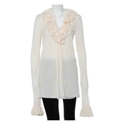 Ralph Lauren Cream Cotton Long Sleeve Ruffled Tunic