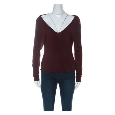 Alberta Ferretti Burgundy Cowl Neck Long Sleeve Top