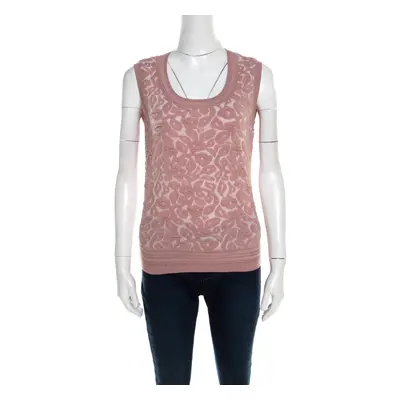 Escada Dark Tender Rose Floral Jacquard Knit Sleeveless Shela Top