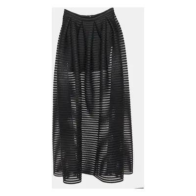 Maje Black Striped Mesh Jongle Maxi Skirt M/Waist 29"