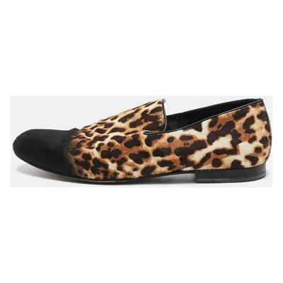 Jimmy Choo Tricolor Leopard Print Calf Hair Smoking Slippers Size