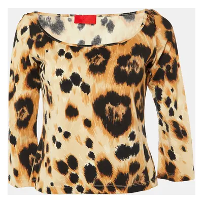 Valentino Brown Animal Print Cotton Long Sleeve T-Shirt