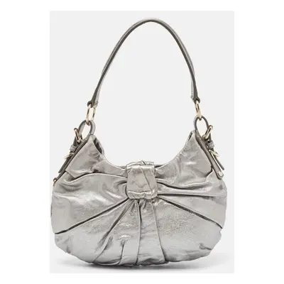 Yves Saint Laurent Metallic Leather Pleated Bow Hobo