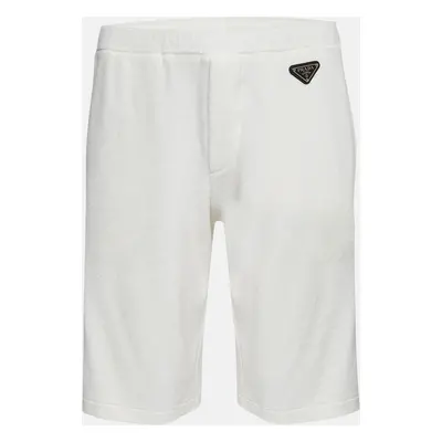 Prada White Metal Triangle Terry Bermuda Shorts