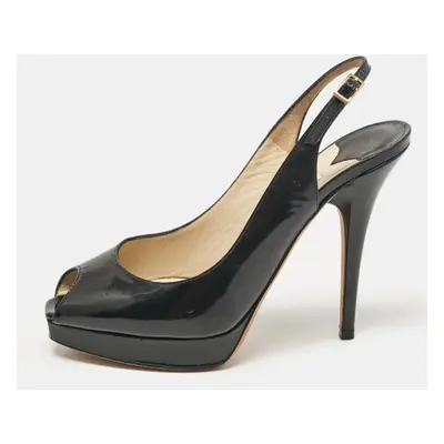 Jimmy Choo Black Patent Leather Nova Peep Toe Pumps Size 36.5