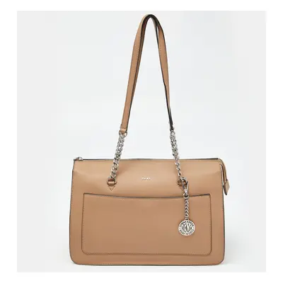 DKNY Beige Leather Large Bryant Chain Zip Tote