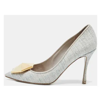 Nicholas Kirkwood Grey Raffia Hexagon Pointed Toe Pumps Size