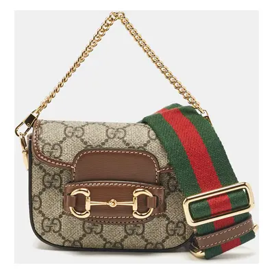 Gucci Beige/Brown GG Supreme Canvas and Leather Horsebit Wallet Crossbody Bag