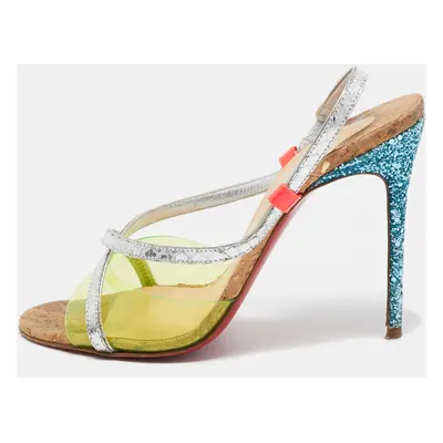 Christian Louboutin Multicolor Python Embossed and PVC Slingback Sandals Size