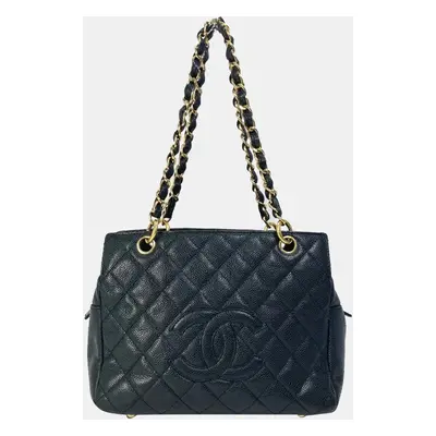 Chanel Black Caviar Leather CC Timeless Shopping Tote Bag