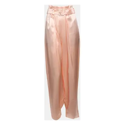 Fendi Beige Satin Belted Wide Leg Trousers