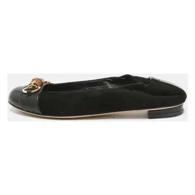 Gucci Black Suede Bamboo Accent Suede Ballet Flats Size