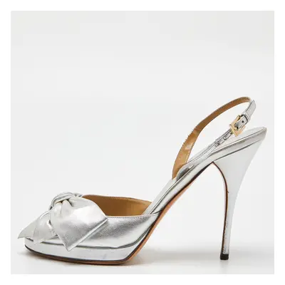 Valentino Silver Leather Bow Slingback Sandals Size