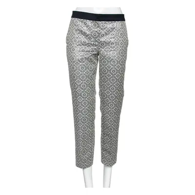 'S Max Mara Silver Floral Patterned Brocade Tapered Leg Trousers