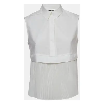 McQ by Alexander McQueen White Cotton Pleated Sleeveless Blouse