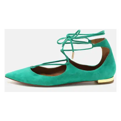 Aquazzura Green Suede Christy Ankle Wrap Flats Size 36.5