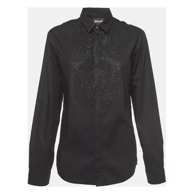 Just Cavalli Black Cotton Stud Embellished Button Front Shirt