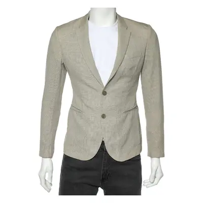 Emporio Armani Beige Textured Wool Button Front Blazer