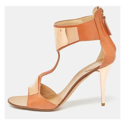 Giuseppe Zanotti Tan Leather Metal Detail T Strap Sandals Size