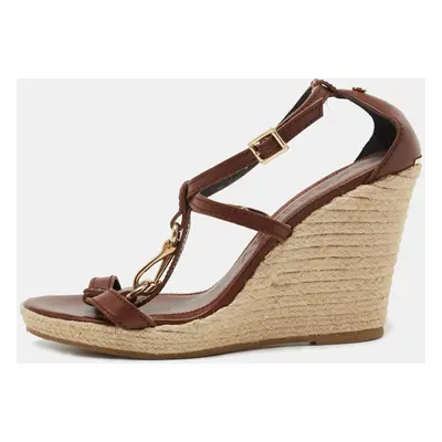 Burberry Brown Leather Wedge Sandals Size