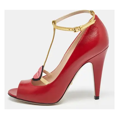 Gucci Red Leather Molina Ankle Strap Pumps Size