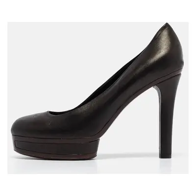 Gucci Black Leather Platform Round Toe Pumps Size 39.5