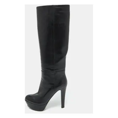 Sergio Rossi Black Leather Platform Over The Knee Boots Size