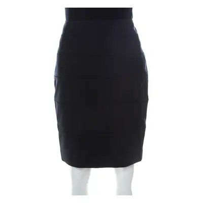 Escada Navy Blue Stretch Crepe Panelled Pencil Skirt