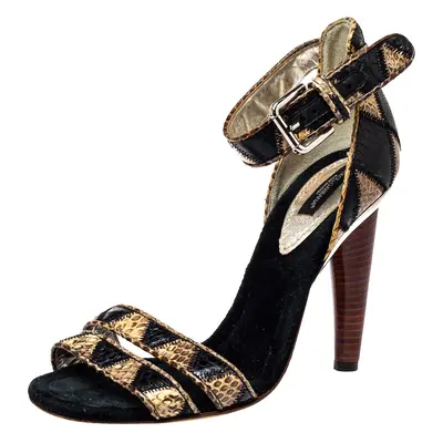 Dolce & Gabbana Black/Beige Python Ankle Strap Sandals Size