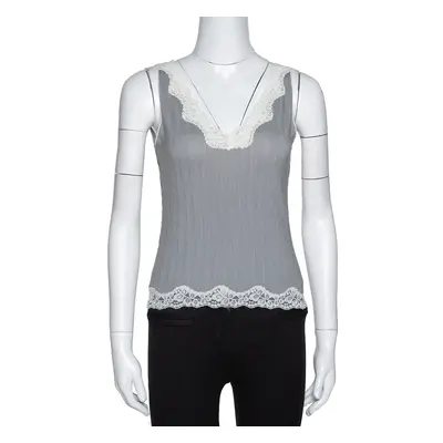 Joseph Monochrome Striped Knit Lace Trim Camisole Top