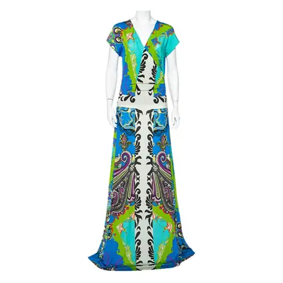 Etro Multicolor Jersey Draped Faux Wrap Maxi Dress