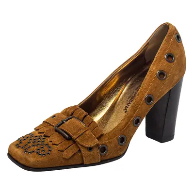 Dolce & Gabbana Brown Suede Block Heel Pumps Size