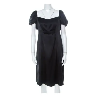 Issa Black Silk Puff Sleeve Front Bow Detail Short Dress