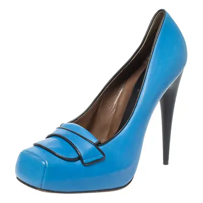 Marni Blue Leather Platform Loafer Pumps Size