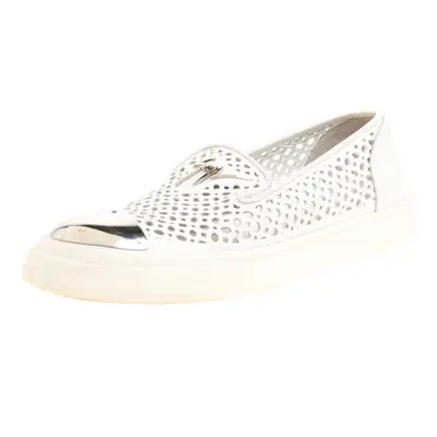 Giuseppe Zanotti White Perforated Leather Metal Cap Toe Skate Sneakers Size