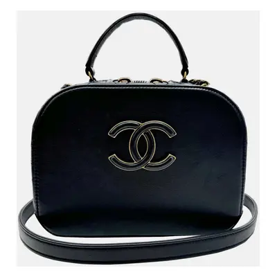 Chanel Black Leather Coco Mark Small Vanity Bag