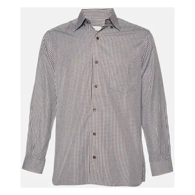 Ermenegildo Zegna Blue Micro Checked Cotton Button Down Shirt