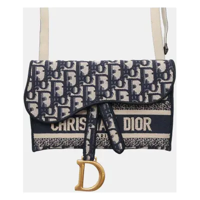 Dior Navy Canvas Oblique Saddle Slim Pouch