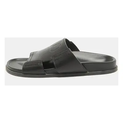 Valentino Black Leather Escape V logo Slide Sandals Size