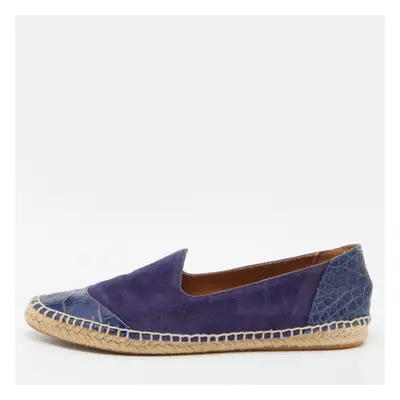 Giorgio Armani Blue Croc Embossed Leather and Suede Espadrille Flats Size