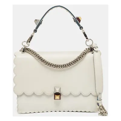 Fendi Off White Scalloped Leather Medium Kan I Shoulder Bag