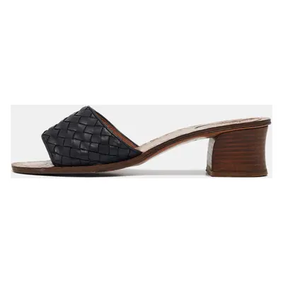 Bottega Veneta Black Intrecciato Leather Ravello Slide Sandals Size 39.5